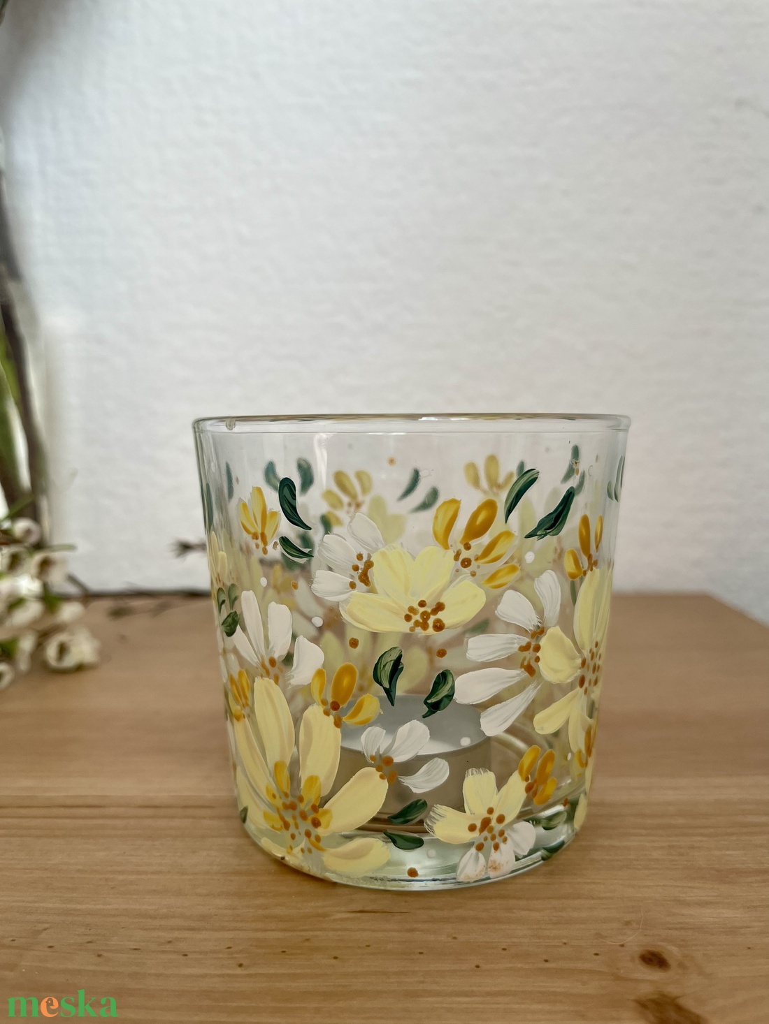 Nagy sárgavirágos üvegmécses - otthon & életmód - gyertya, illat, aroma - mécses és mécsestartó - Meska.hu