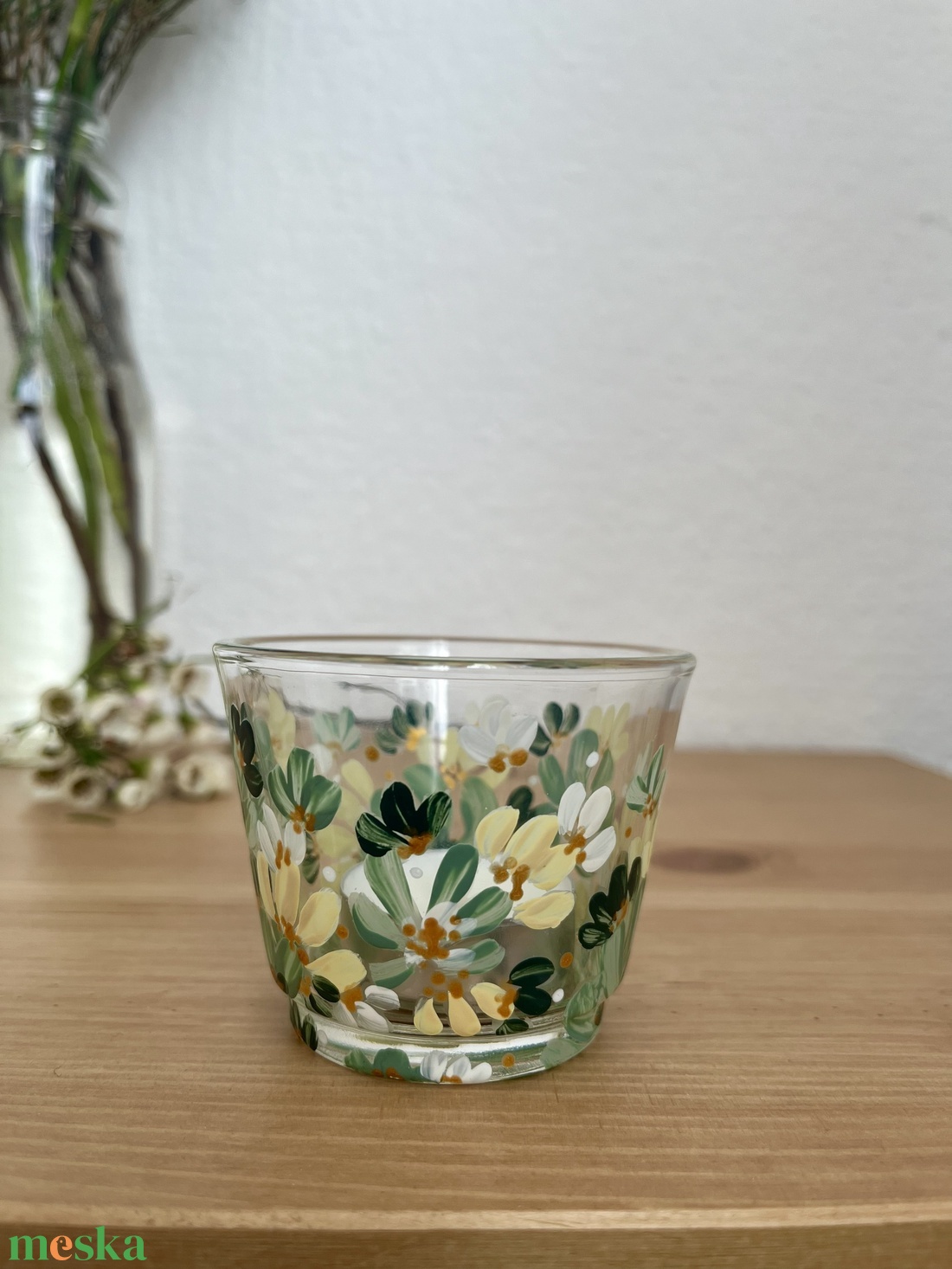 Virágos üveg mécsestartó - otthon & életmód - gyertya, illat, aroma - mécses és mécsestartó - Meska.hu