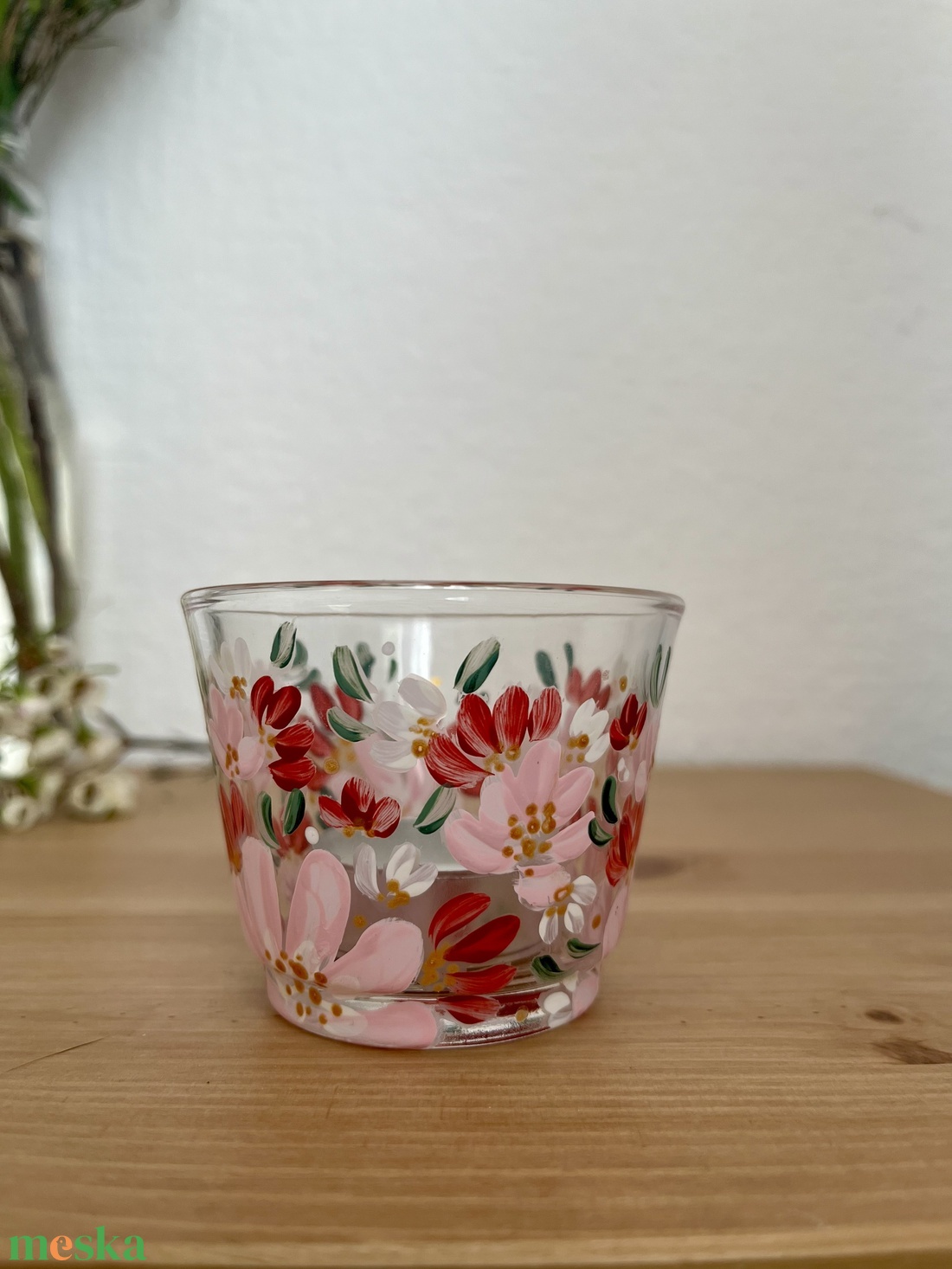 Virágos üveg mécsestartó - otthon & életmód - gyertya, illat, aroma - mécses és mécsestartó - Meska.hu