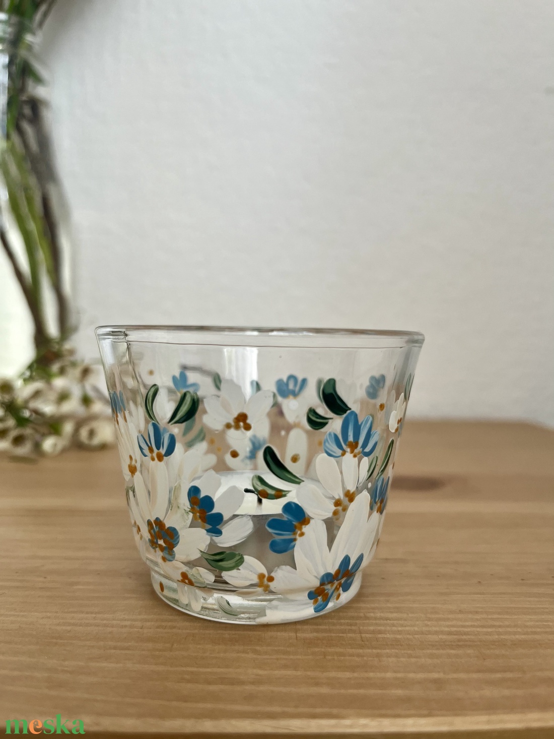 Virágos üveg mécsestartó - otthon & életmód - gyertya, illat, aroma - mécses és mécsestartó - Meska.hu