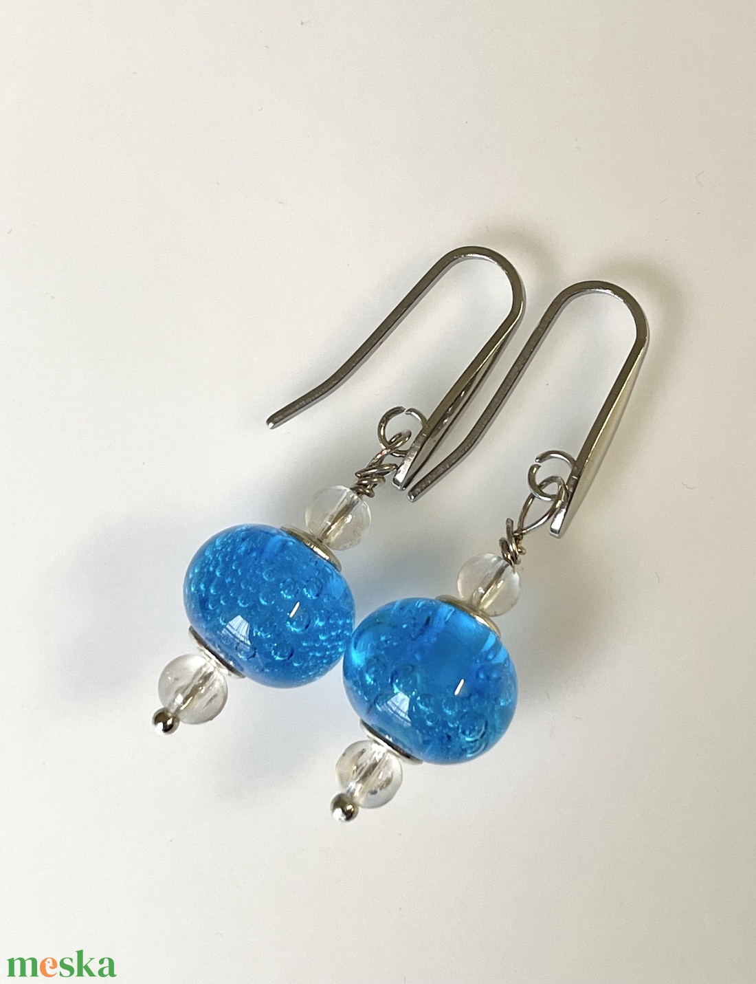 Tenger lámpagyöngy fülbevaló, üvegékszer - ékszer - fülbevaló - lógó fülbevaló - Meska.hu