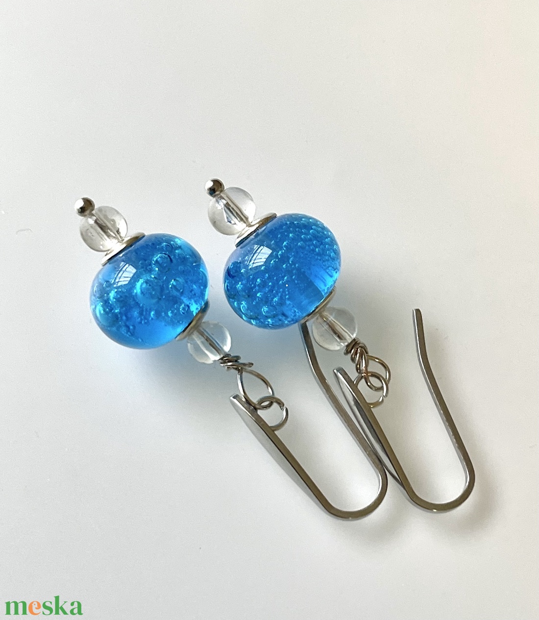 Tenger lámpagyöngy fülbevaló, üvegékszer - ékszer - fülbevaló - lógó fülbevaló - Meska.hu