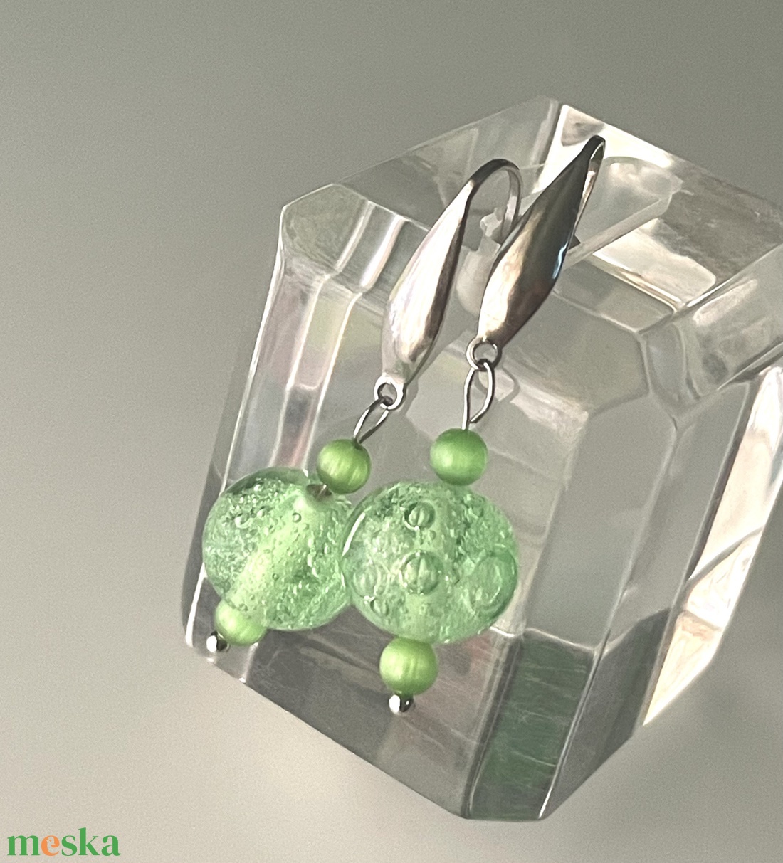 Balaton fülbevaló, üvegékszer - ékszer - fülbevaló - lógó fülbevaló - Meska.hu