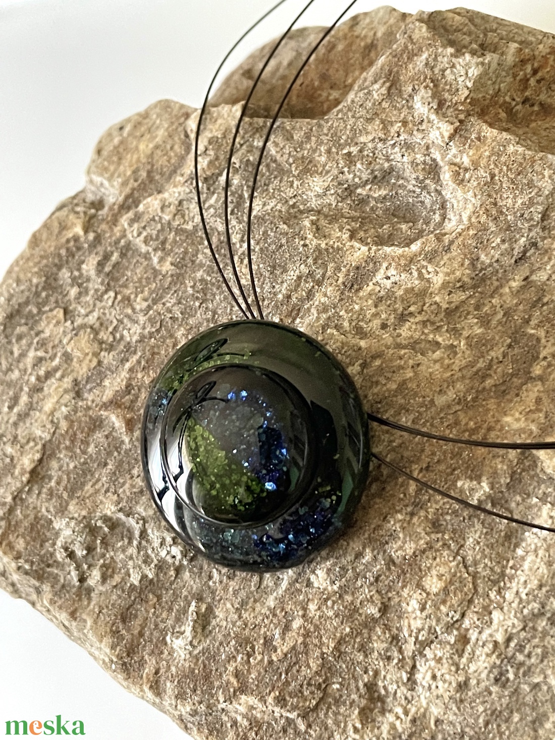 Aventurin zöld és kék nyaklánc, üvegékszer - ékszer - nyaklánc - medál - Meska.hu