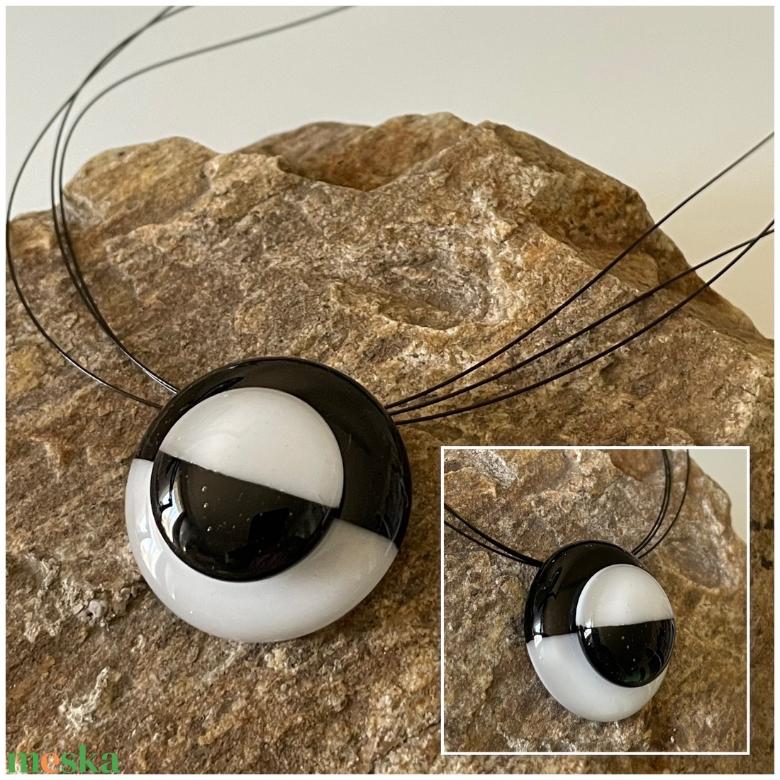 Klasszikus fekete-fehér nyaklánc, üvegékszer - ékszer - nyaklánc - medál - Meska.hu