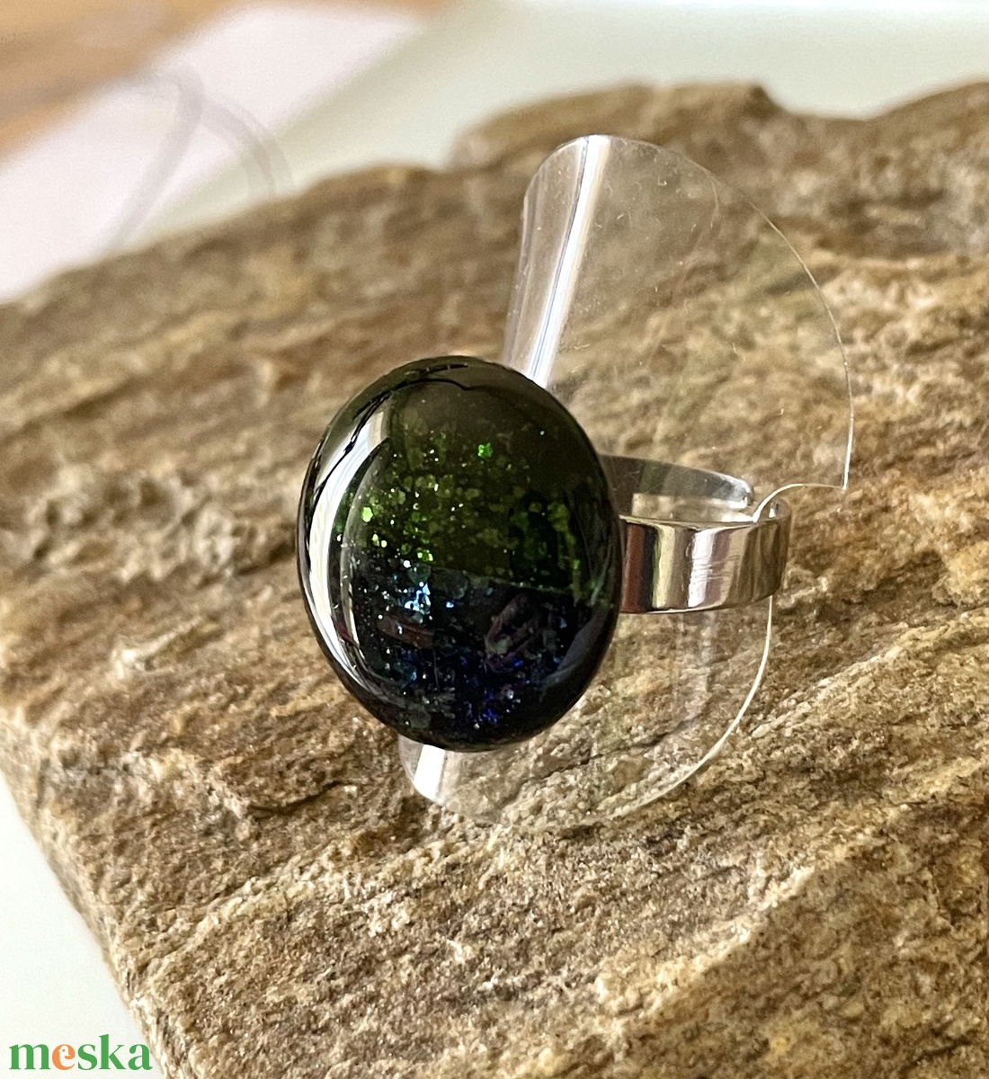 Aventurin zöld és kék gyűrű, üvegékszer -  - Meska.hu