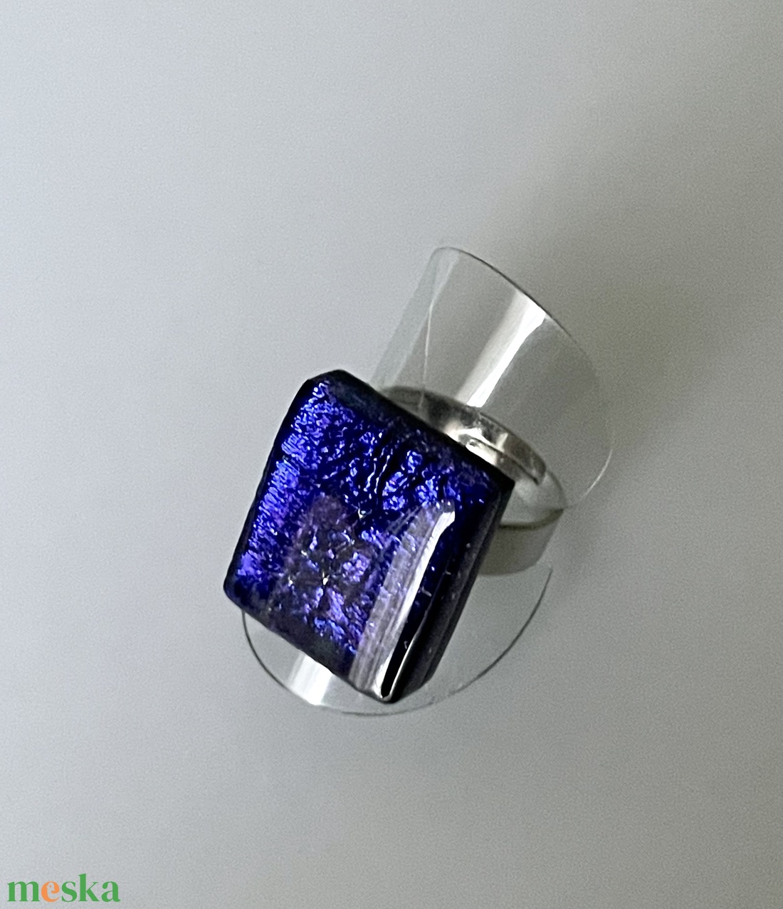 Tintakék irizáló gyűrű, üvegékszer - ékszer - gyűrű - figurális gyűrű - Meska.hu
