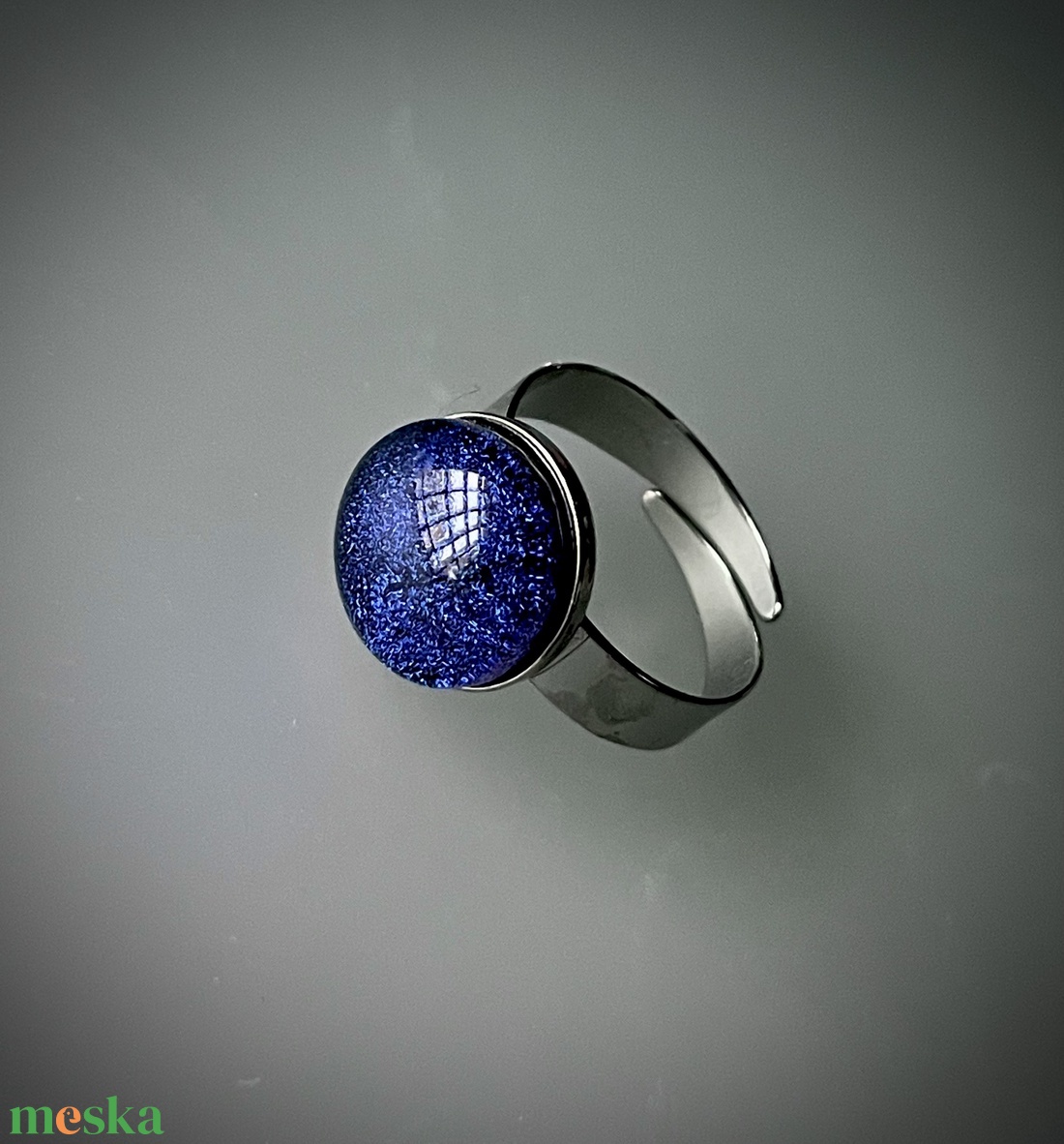 Tintakék csillogó gyűrű, üvegékszer - ékszer - gyűrű - kerek gyűrű - Meska.hu