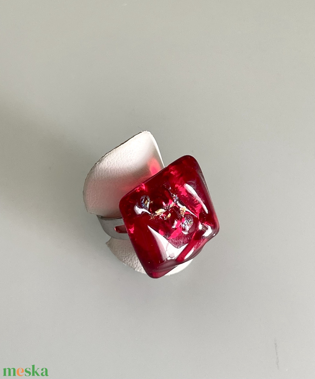 Tűzpiros gyűrű, üvegékszer - ékszer - gyűrű - üveglencsés gyűrű - Meska.hu