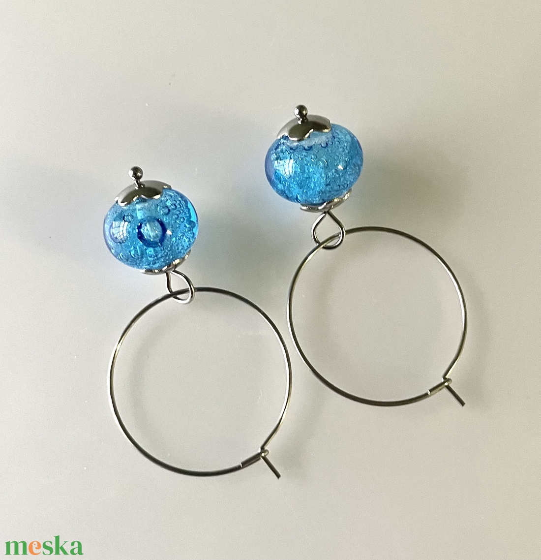 Tenger lámpagyöngy fülbevaló, üvegékszer - ékszer - fülbevaló - lógó fülbevaló - Meska.hu