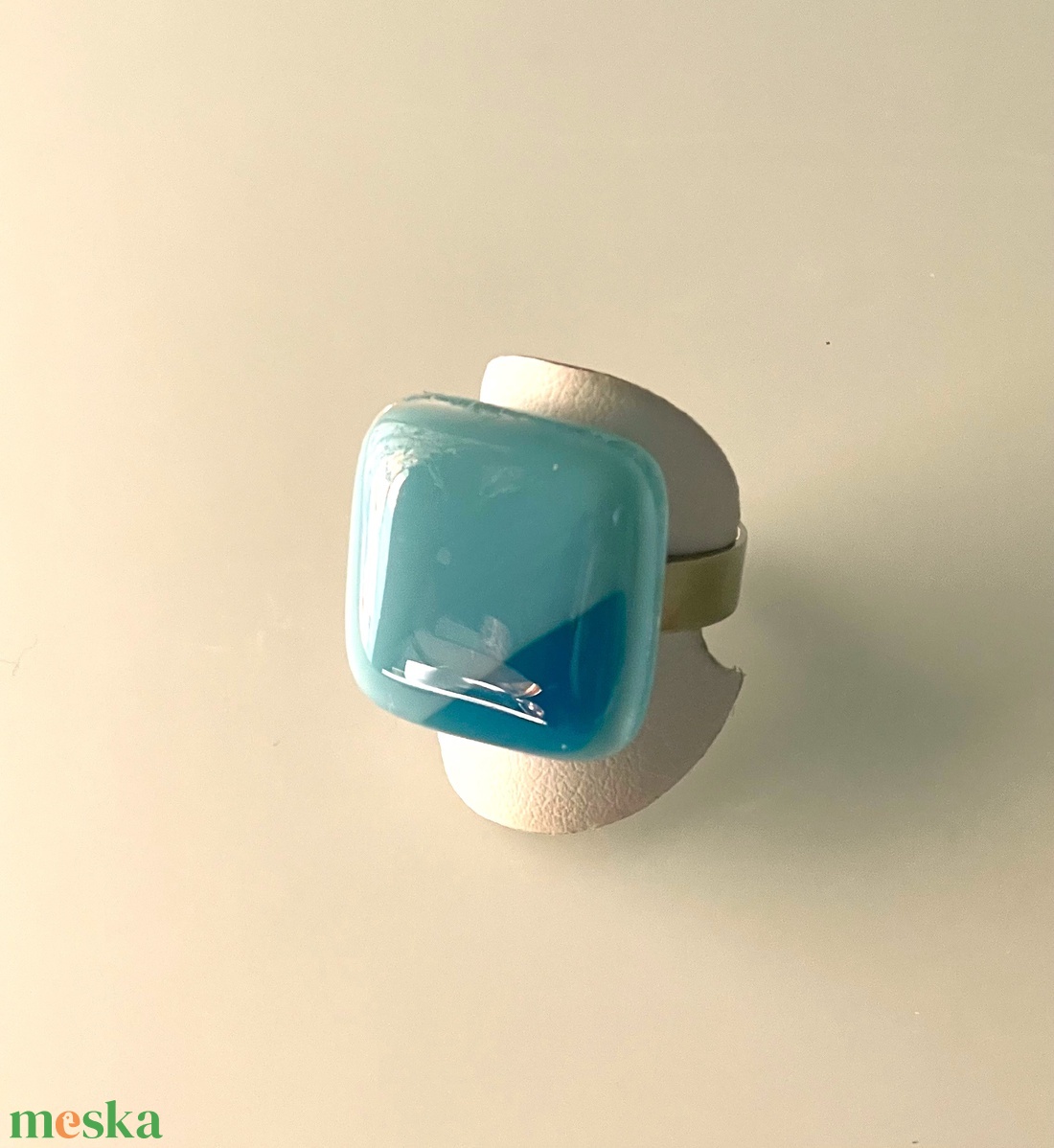 Kék állítható alapú gyűrű, üvegékszer - ékszer - gyűrű - üveglencsés gyűrű - Meska.hu