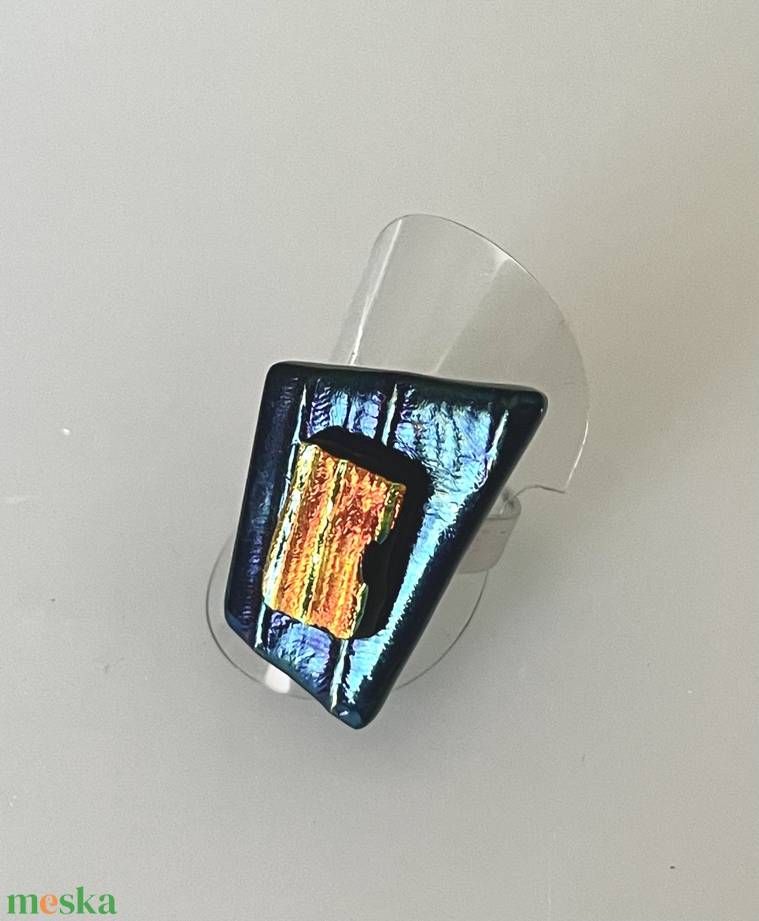 Éjkék-narancs irizáló gyűrű, üvegékszer - ékszer - gyűrű - figurális gyűrű - Meska.hu