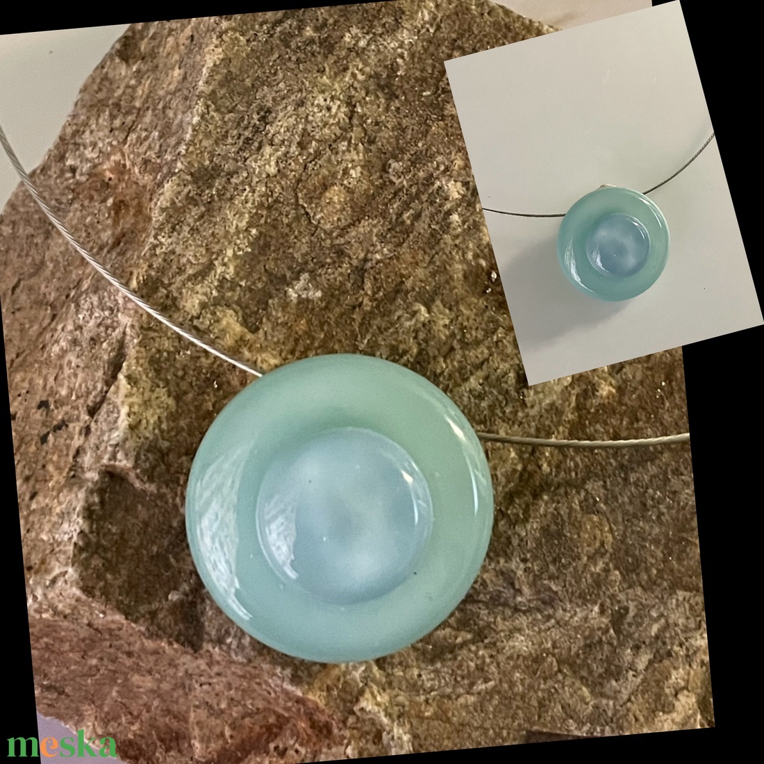 Pasztell kék-zöld nyaklánc, üvegékszer - ékszer - nyaklánc - medál - Meska.hu