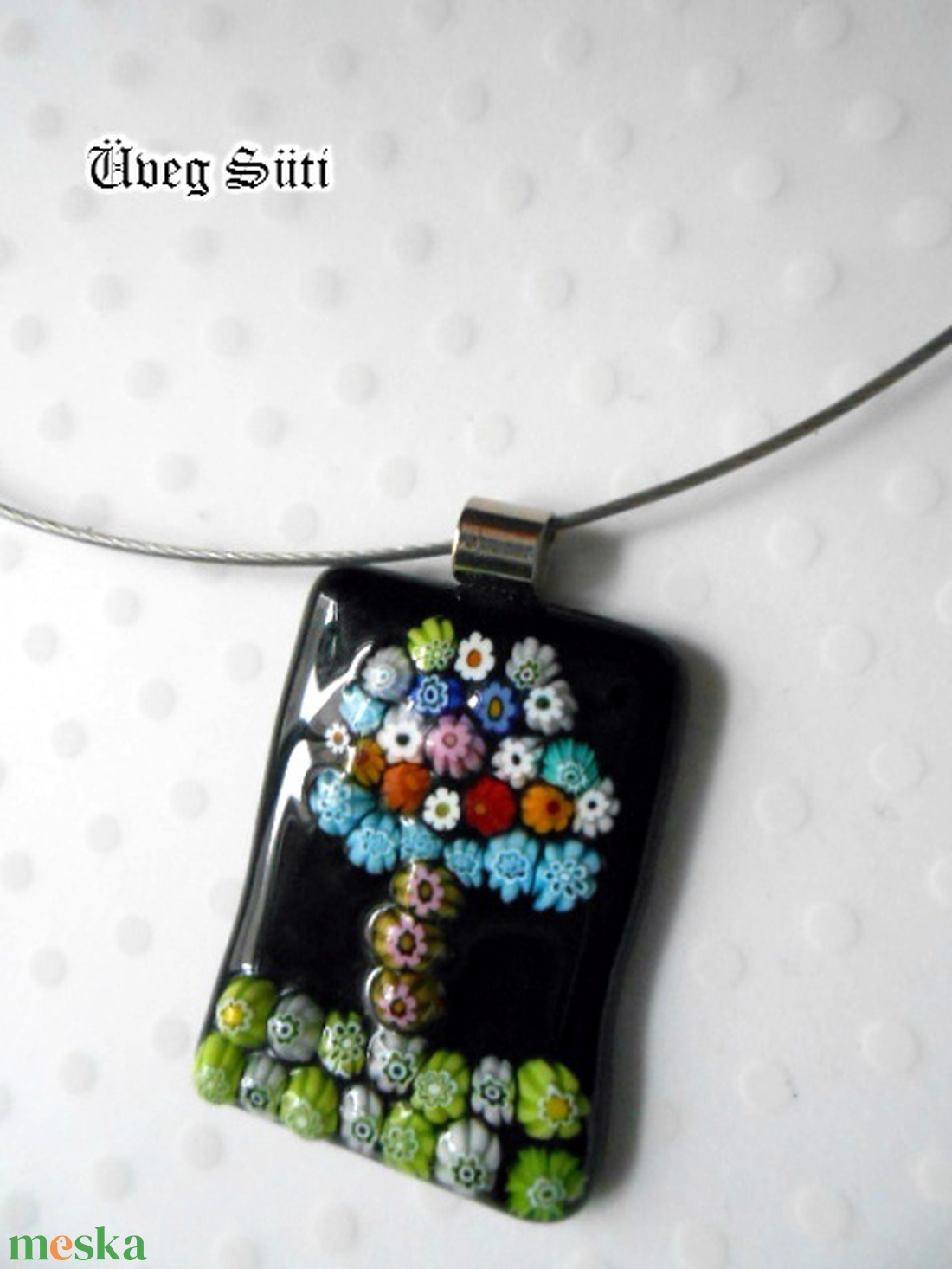 Életfa medál virágesővel üvegékszer - ékszer - nyaklánc - medál - Meska.hu