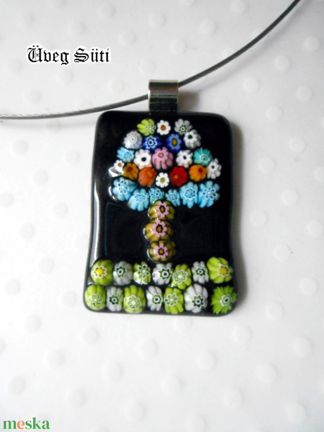 Életfa medál virágesővel üvegékszer - ékszer - nyaklánc - medál - Meska.hu