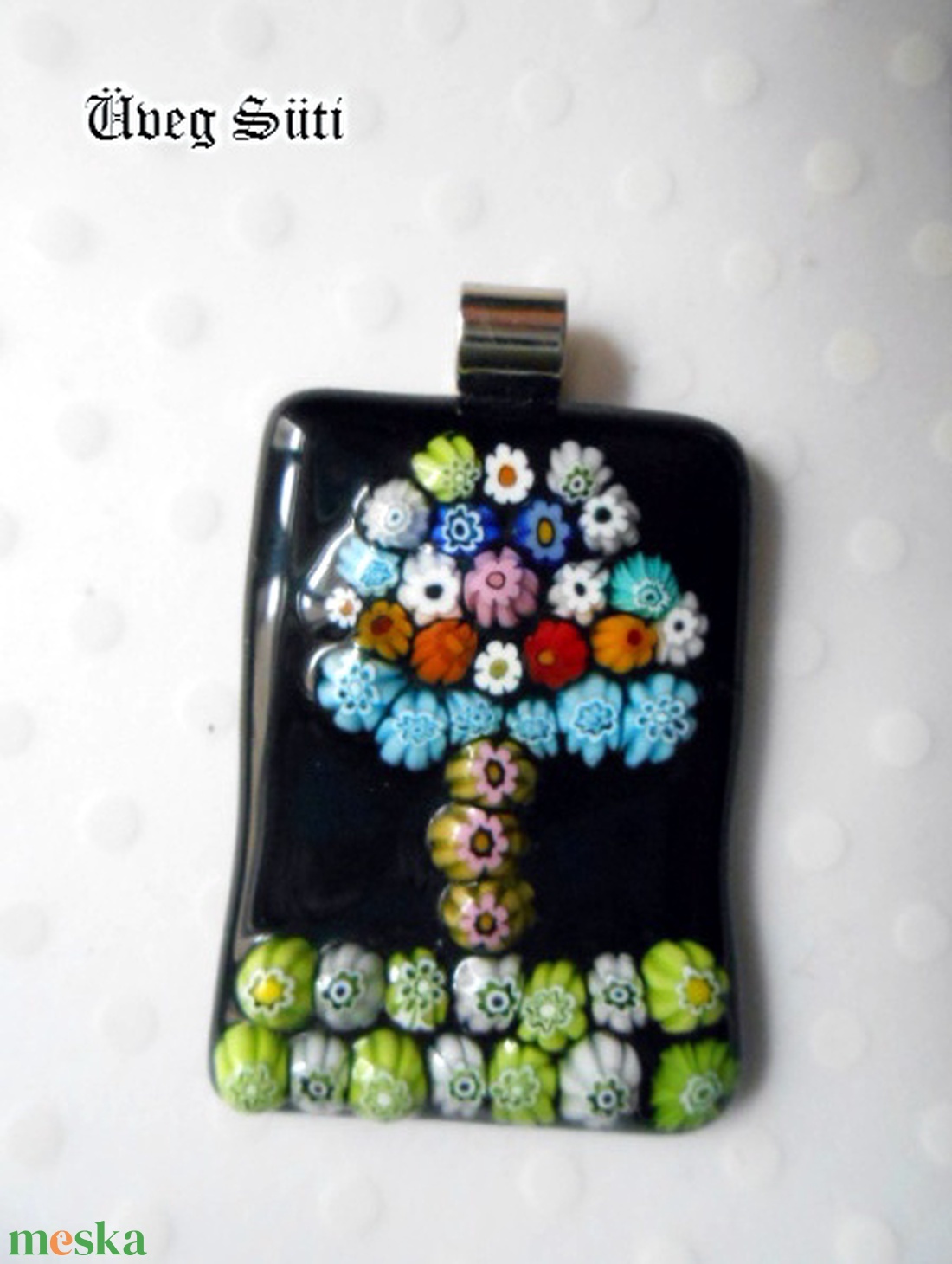 Életfa medál virágesővel üvegékszer - ékszer - nyaklánc - medál - Meska.hu