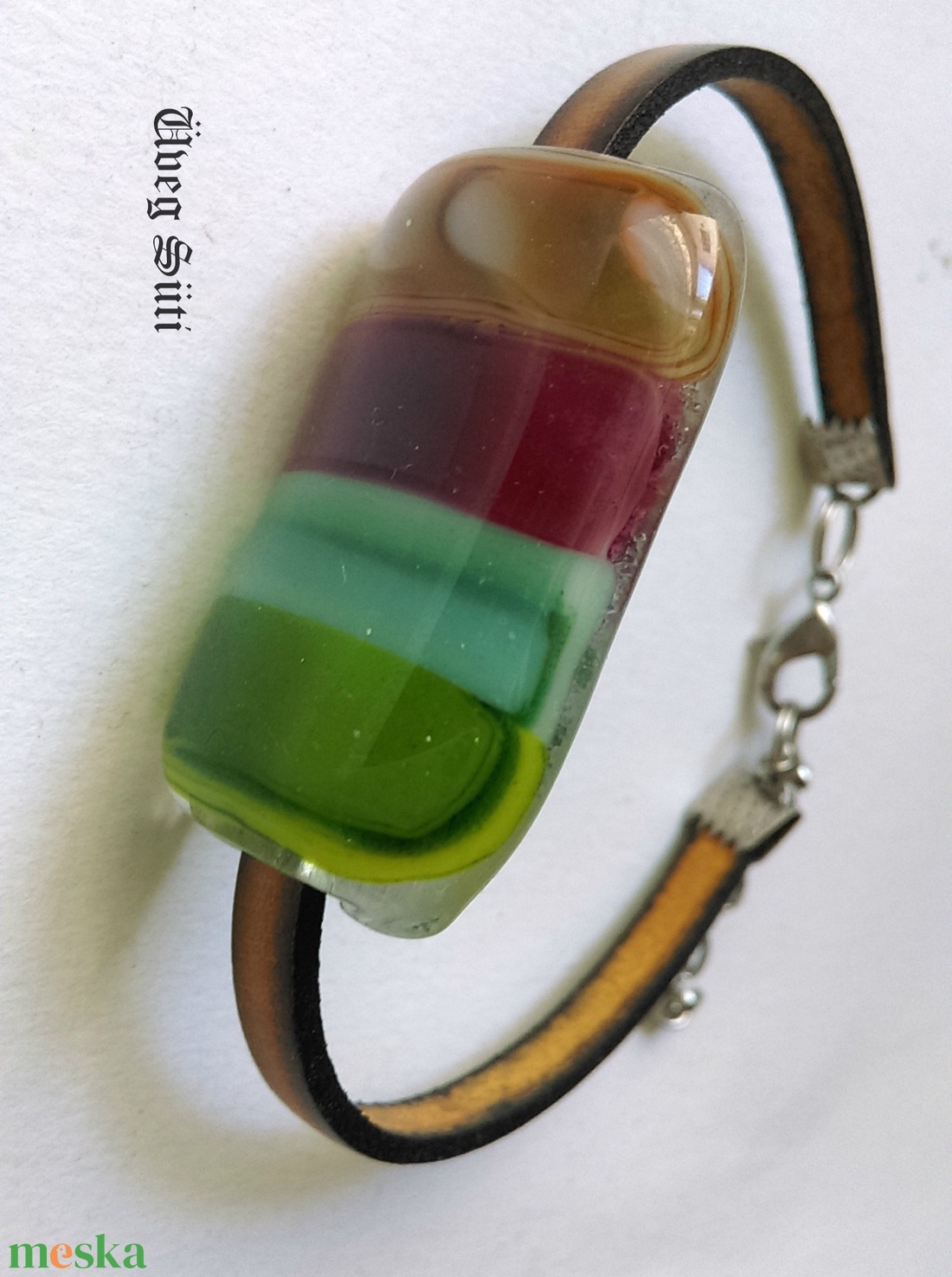 Quadrocolor karkötő batikolt hatásu üvegékszer - ékszer - karkötő - karkötő medállal - Meska.hu Quadrocolor karkötő batikolt hatásu üvegékszer - ékszer - karkötő - karkötő medállal - Meska.hu