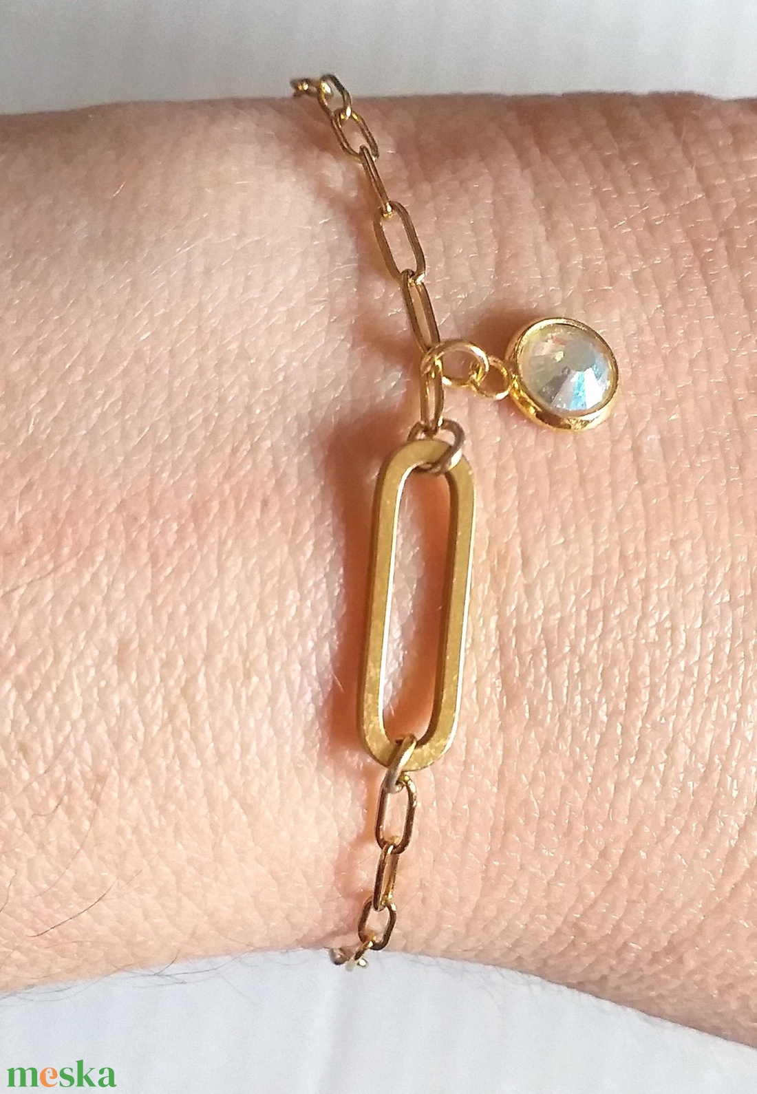 NEMESACÉL LUXY GOLD minimál geometria arany szinű nemesacél karkötő AB kristállyal ajándék nőknek valentín napra - ékszer - fülbevaló - pötty fülbevaló - Meska.hu