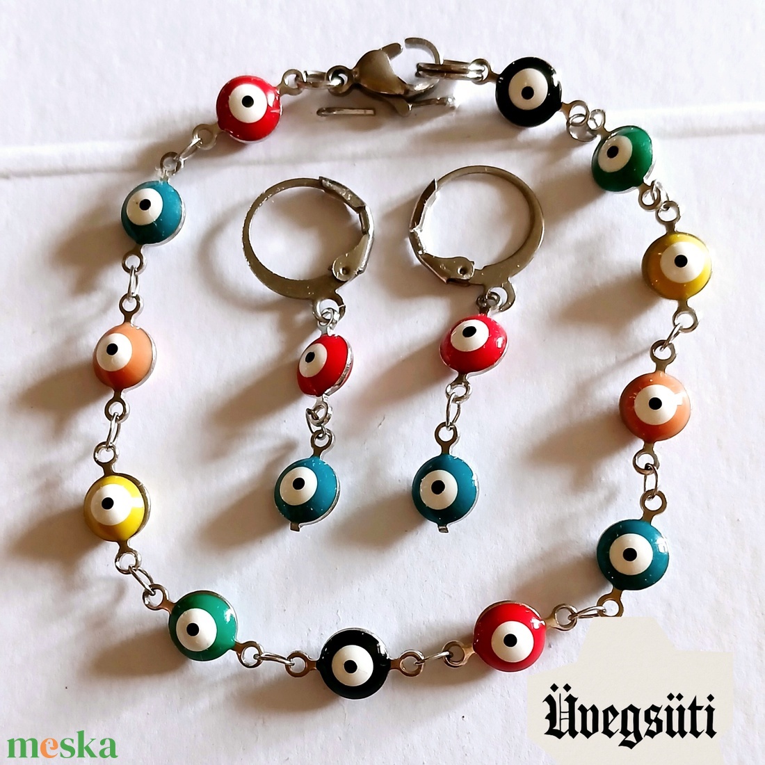 NEMESACÉL nyár kék narancs citrom ördög szeme vigyázó sz fülbevaló és karkötő üvegékszer ajándékba, personalised, - ékszer - ékszerszett - Meska.hu NEMESACÉL nyár kék narancs citrom ördög szeme vigyázó sz fülbevaló és karkötő üvegékszer ajándékba, personalised, - ékszer - ékszerszett - Meska.hu