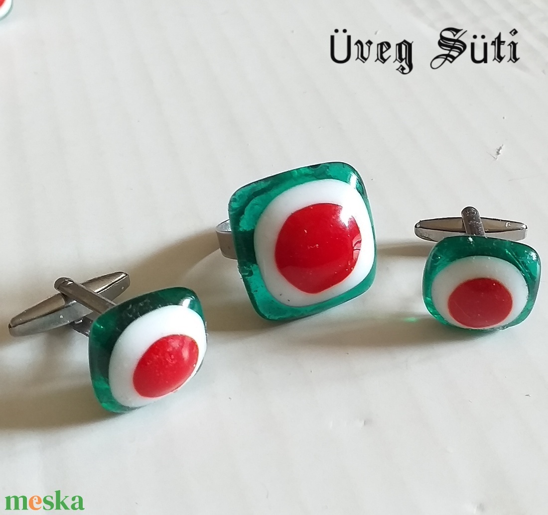 EGYEDI MEGRENDELÉS  Gyűrű+ mandzsetta Tricolor Kokárda nemzeti színű üvegékszer szett - ékszer - ékszerszett - Meska.hu