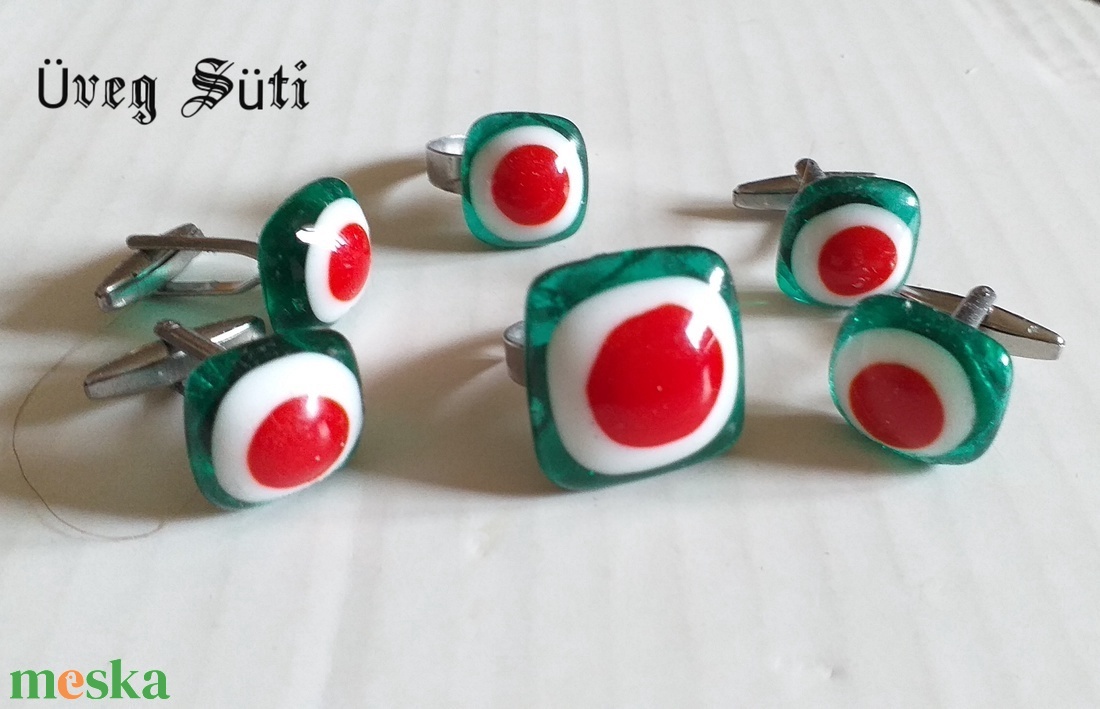 EGYEDI MEGRENDELÉS  Gyűrű+ mandzsetta Tricolor Kokárda nemzeti színű üvegékszer szett - ékszer - ékszerszett - Meska.hu