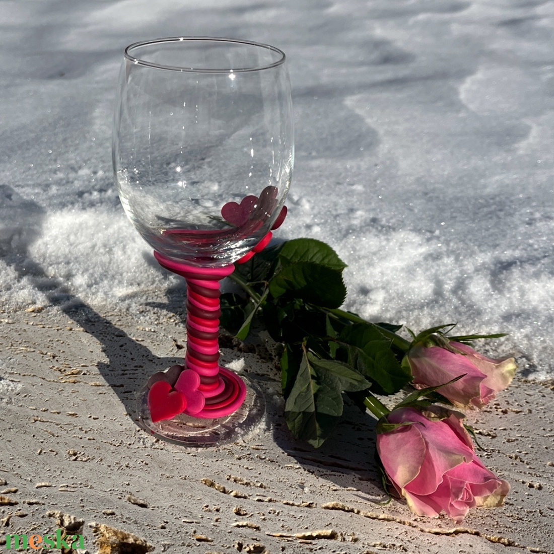 Egyedi szívmintás borospohár � kézműves ajándék - otthon & életmód - konyhafelszerelés, tálalás - tálalás - boros poharak, szettek - Meska.hu