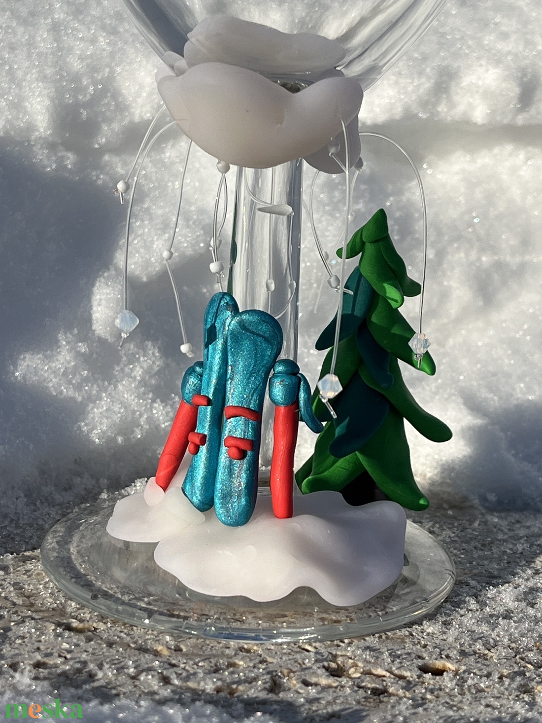 �Téli Csoda kézzel díszített borospohár - otthon & életmód - konyhafelszerelés, tálalás - tálalás - boros poharak, szettek - Meska.hu