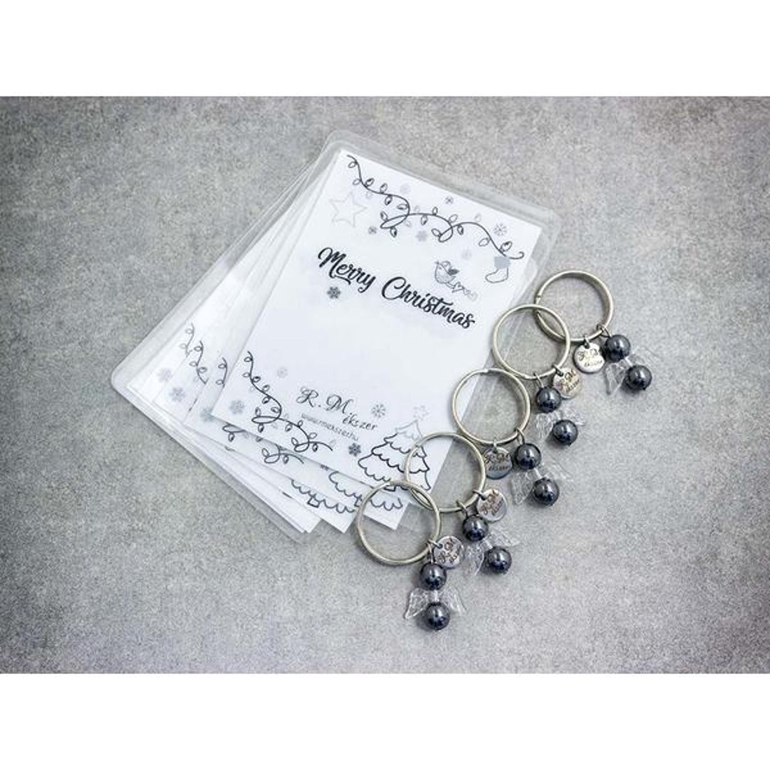 Merry Christmas kulcstartó hematittal 5dbos csomag -  - Meska.hu