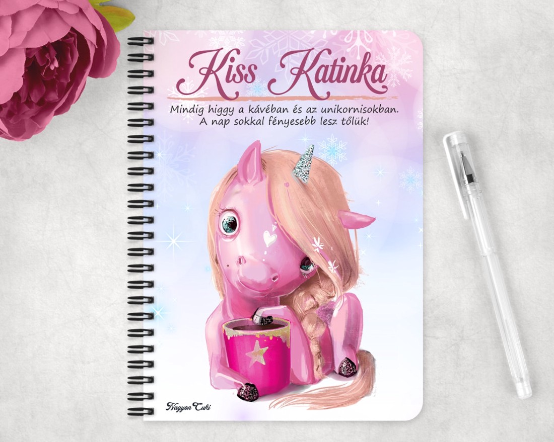 Személyre szabható - Unikornis és kávé mintás A6-os füzet - otthon & életmód - papír, írószer - jegyzetfüzet & napló - Meska.hu