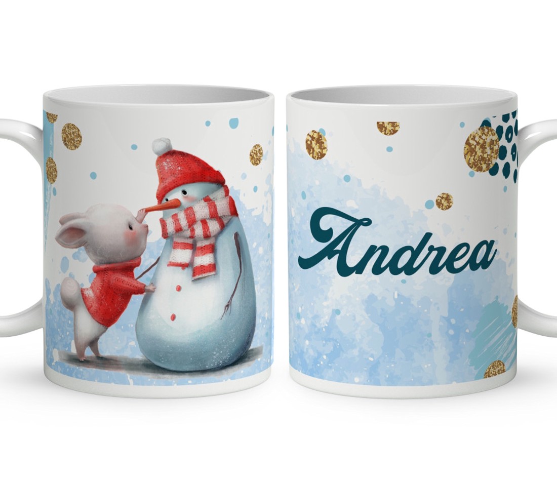 Kérd a neveddel - Nyuszi és hóember mintás bögre - otthon & életmód - konyhafelszerelés, tálalás - tálalás - bögre & csésze - Meska.hu