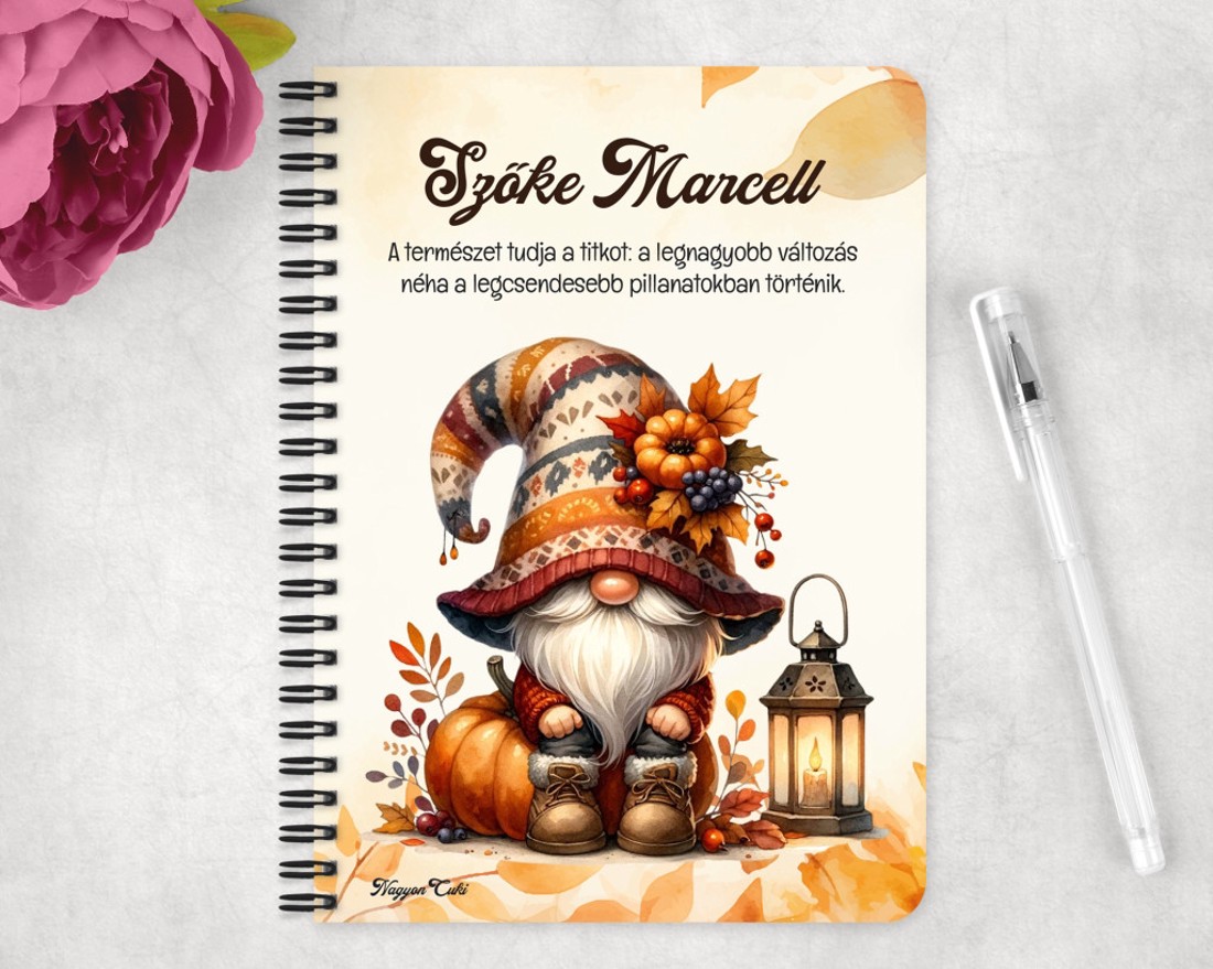 Személyre szabható - Cuki őszi manó mintás A6-os füzet - otthon & életmód - papír, írószer - jegyzetfüzet & napló - Meska.hu