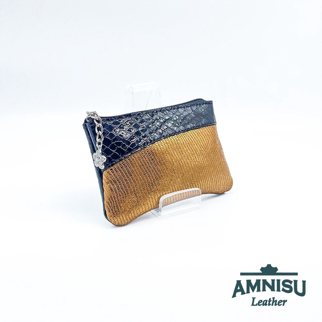 Fekete lakk kígyómintás - arany mintás ívelt egy cipzáras kulcstartó C8023 - táska & tok - kulcstartó & táskadísz - kulcstartó - Meska.hu