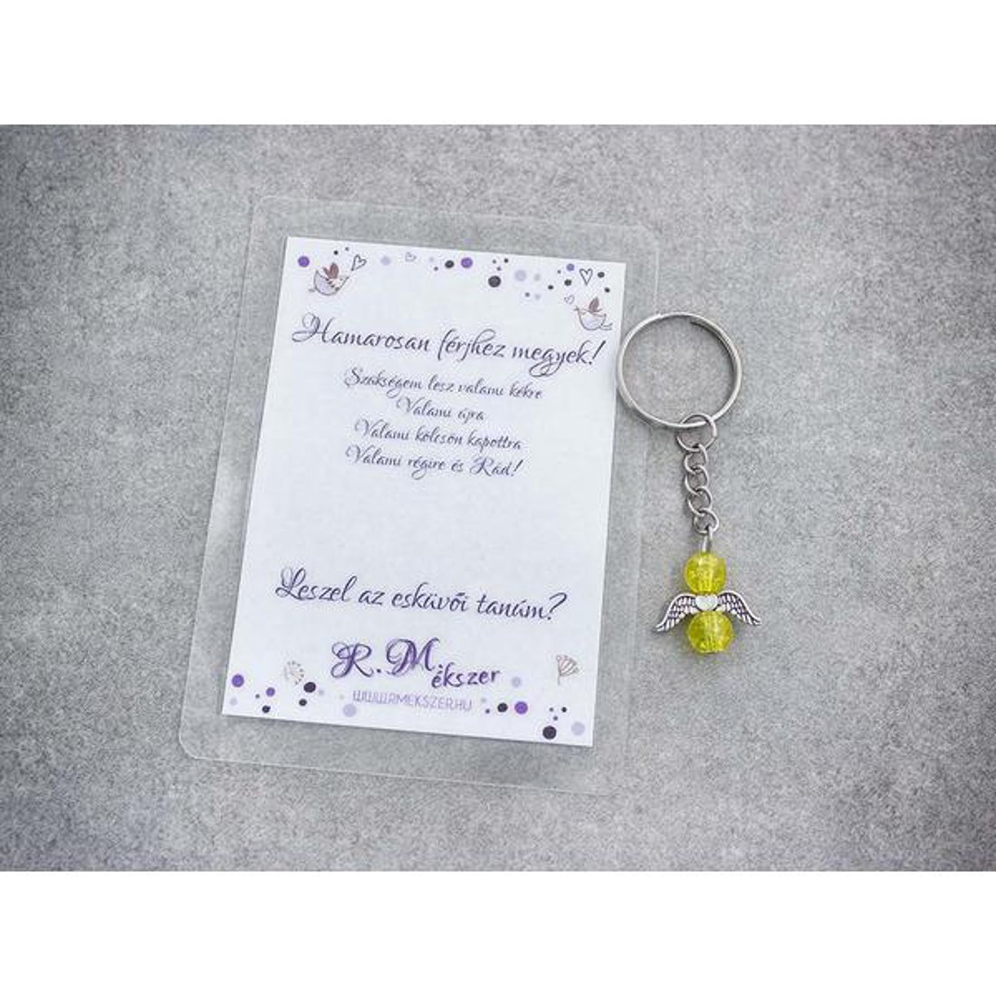 Hamarosan férjhez megyek sárga angyal medálos kulcstartó - esküvő - meghívó & kártya - tanú felkérő - Meska.hu