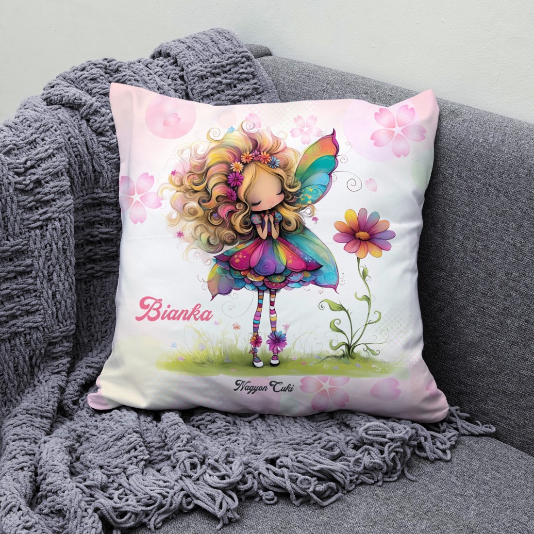 Névvel kérhető - Cuki virág tündér mintás párna - otthon & életmód - lakástextil - párna & párnahuzat - díszpárna (belsővel együtt) - Meska.hu