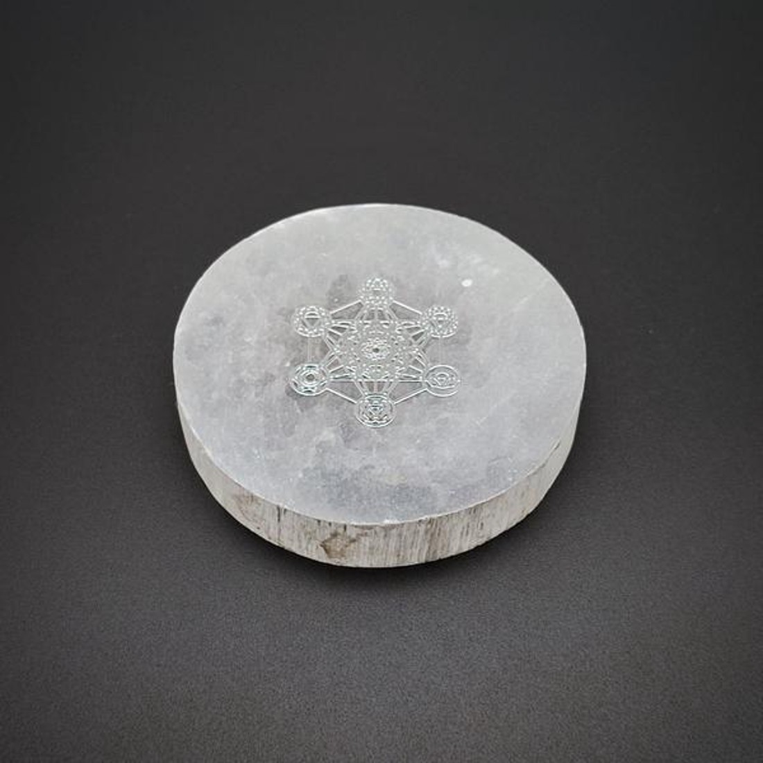 Szelenit korong metatron ezüst matricás 6-7cm - kellékek & szerszámok - ásvány alapanyag - szelenit korong - Meska.hu