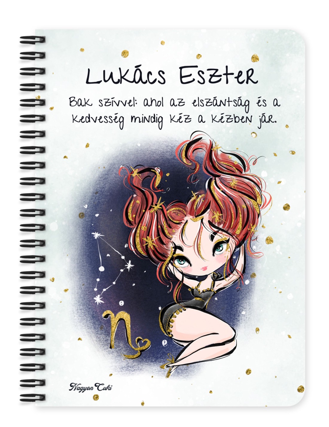 Személyre szabható - Vörös hajú Csini Bak lány mintás A5-ös füzet - otthon & életmód - papír, írószer - jegyzetfüzet & napló - Meska.hu