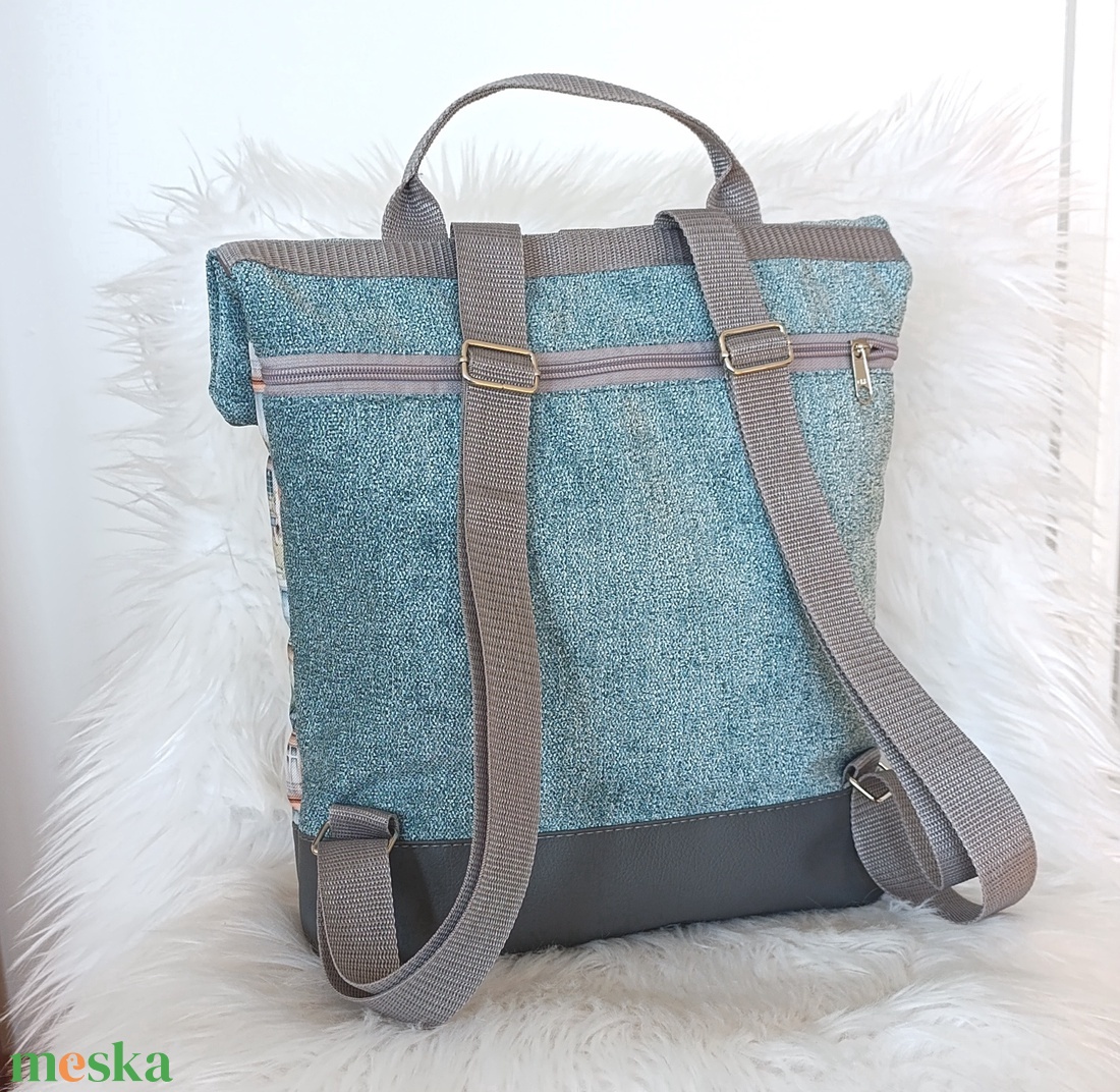 Rolltop hátizsák elején város mintával  - táska & tok - hátizsák - roll top hátizsák - Meska.hu