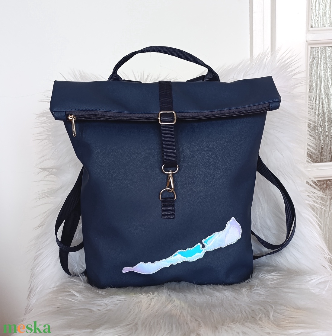 Balaton rolltop hátizsák - sötétkék - táska & tok - hátizsák - roll top hátizsák - Meska.hu