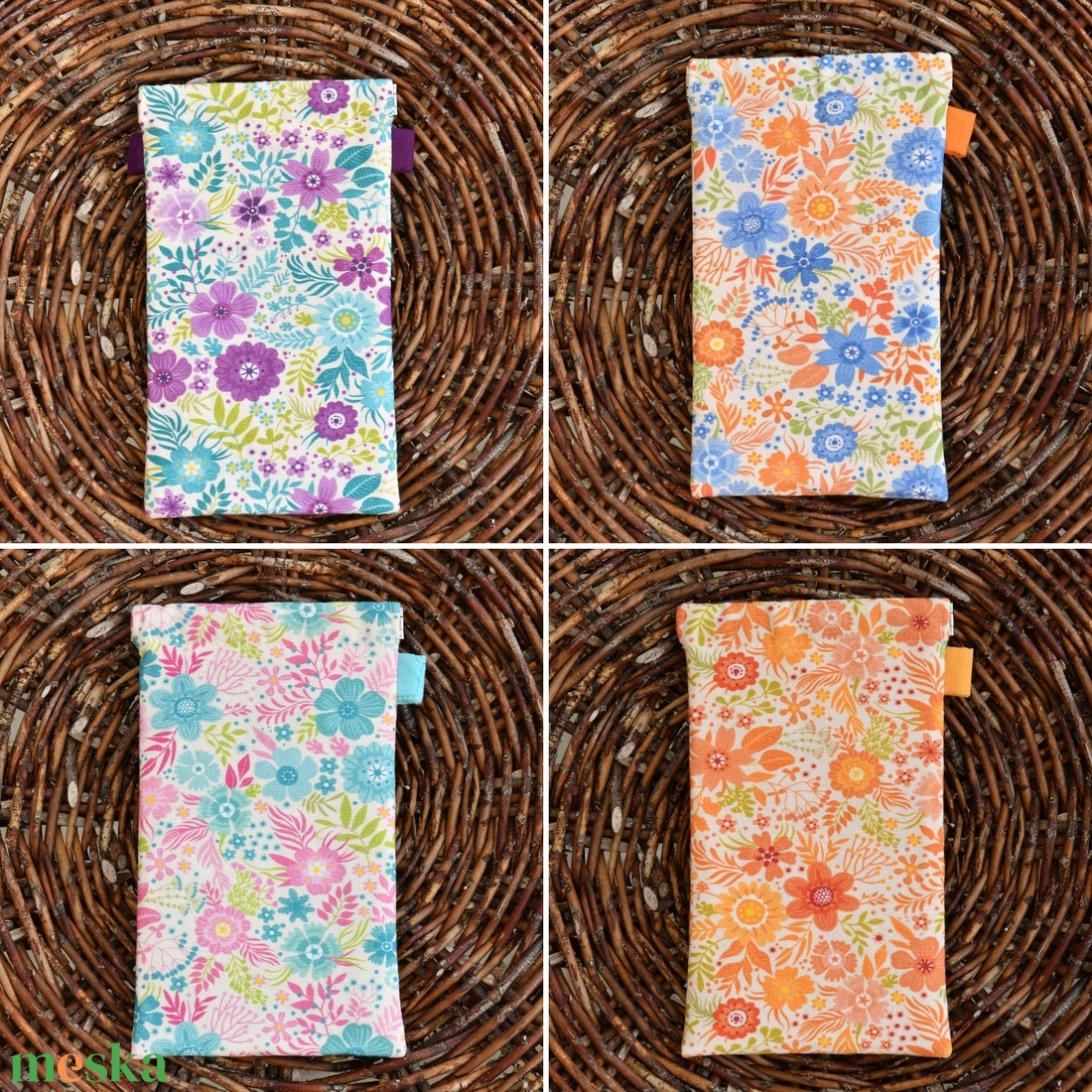 Virágos mobiltok több színben, 12x20cm, pikk-pakk zárral - táska & tok - pénztárca & más tok - telefontok - Meska.hu