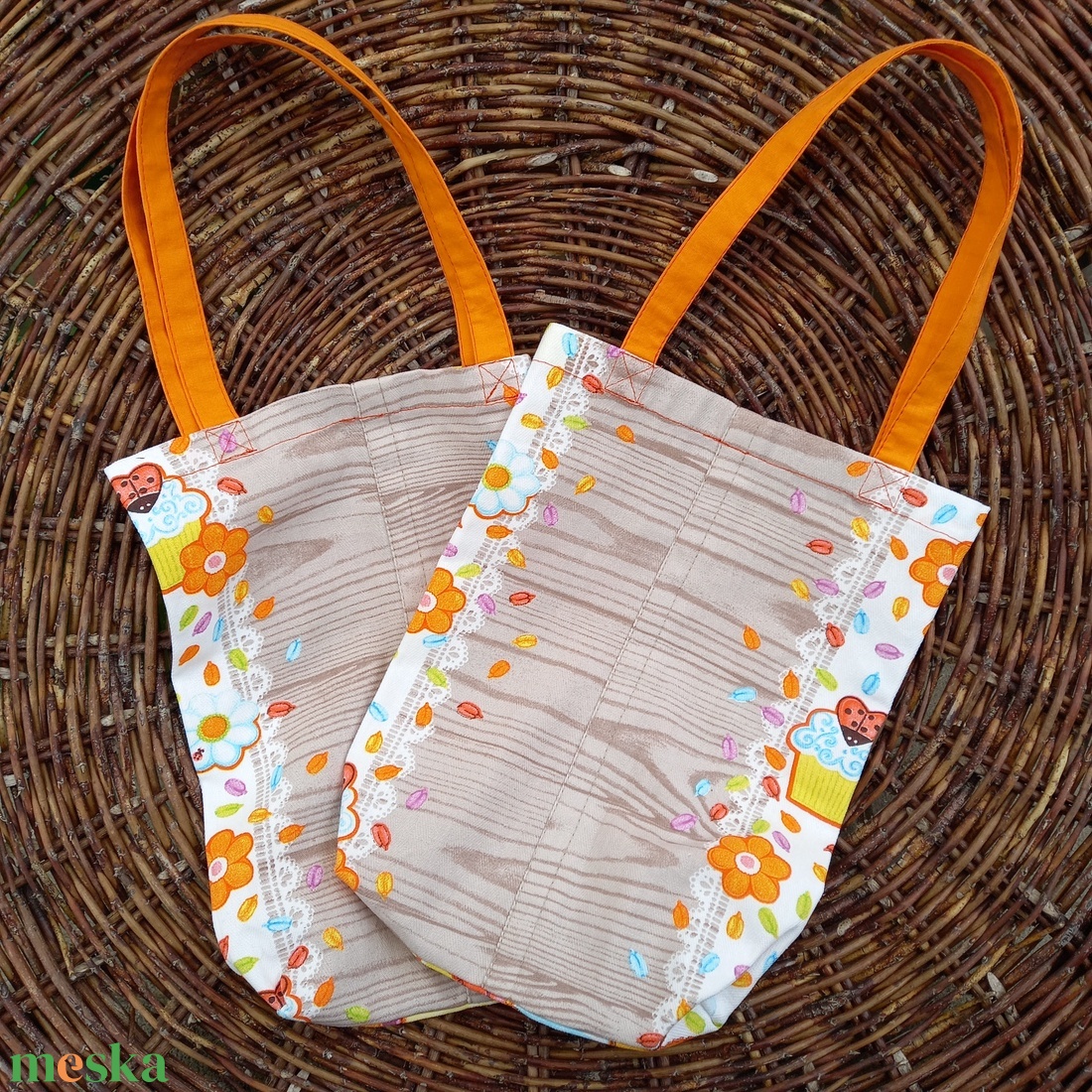 Színes húsvéti textiltáska narancssárga füllel, 24x31cm  - táska & tok - bevásárlás & shopper táska - shopper, textiltáska, szatyor - Meska.hu