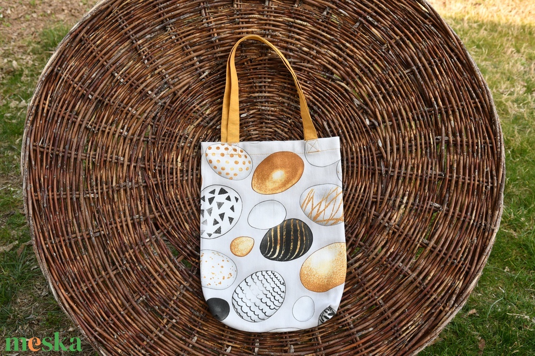 Húsvéti textiltáska arany füllel, 24x31cm  - táska & tok - bevásárlás & shopper táska - shopper, textiltáska, szatyor - Meska.hu
