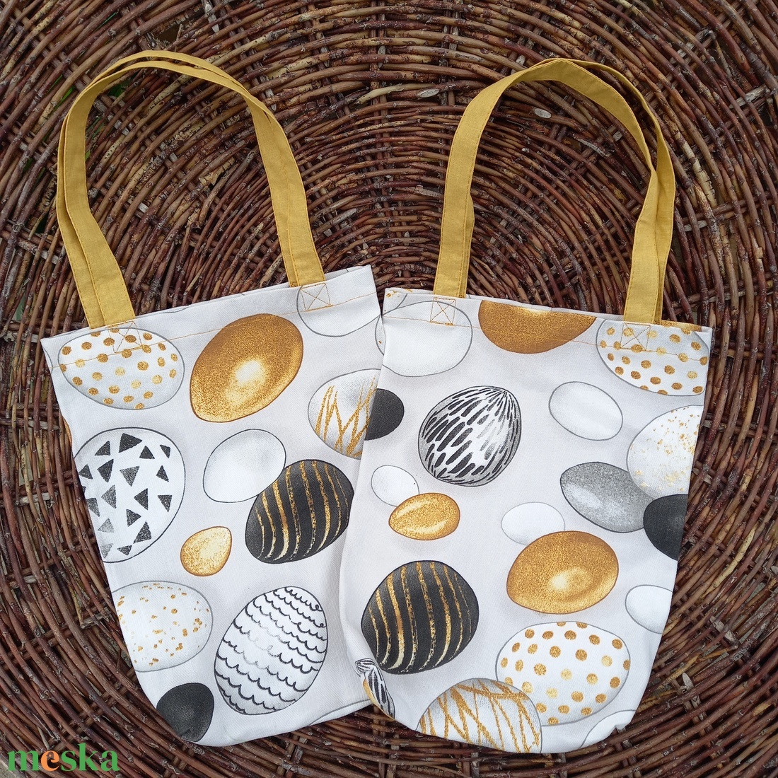 Húsvéti textiltáska arany füllel, 24x31cm  - táska & tok - bevásárlás & shopper táska - shopper, textiltáska, szatyor - Meska.hu