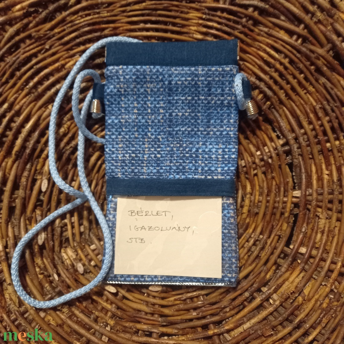 Farmerkék zsákmintás mobiltok átlátszó zsebbel, 12x20cm, pikk-pakk zárral - táska & tok - pénztárca & más tok - telefontok - Meska.hu