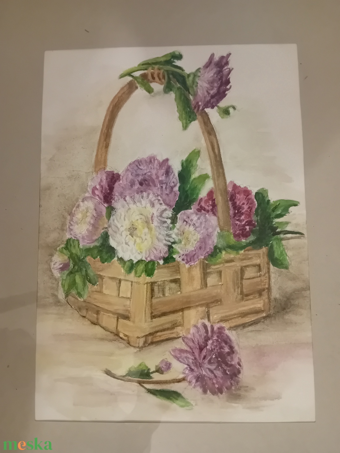 Őszirózsák kosárban - művészet - festmény - akvarell - Meska.hu