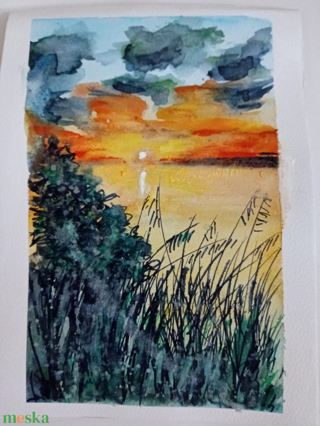 Naplemente a tónál - művészet - festmény - akvarell - Meska.hu