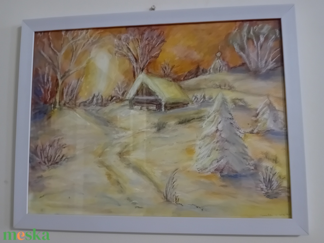 Téli alkony - művészet - festmény - pasztell - Meska.hu