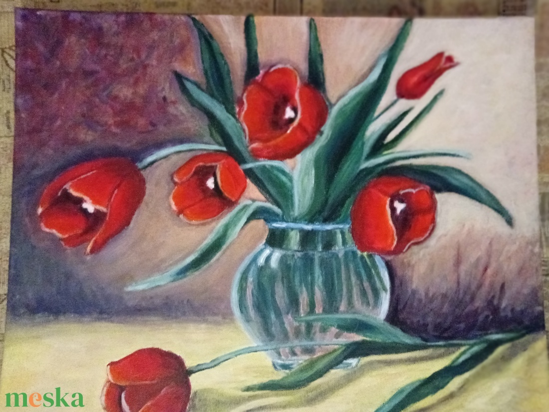 Tulipán vázában - művészet - festmény - akril - Meska.hu