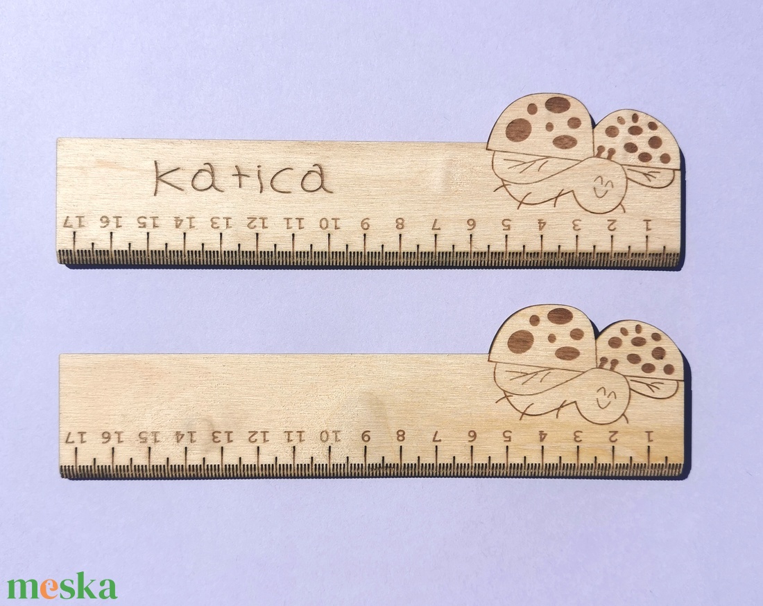 Egyedi, névre szóló Katicás fa vonalzó, 17 cm - otthon & életmód - papír, írószer - ceruza & toll - Meska.hu