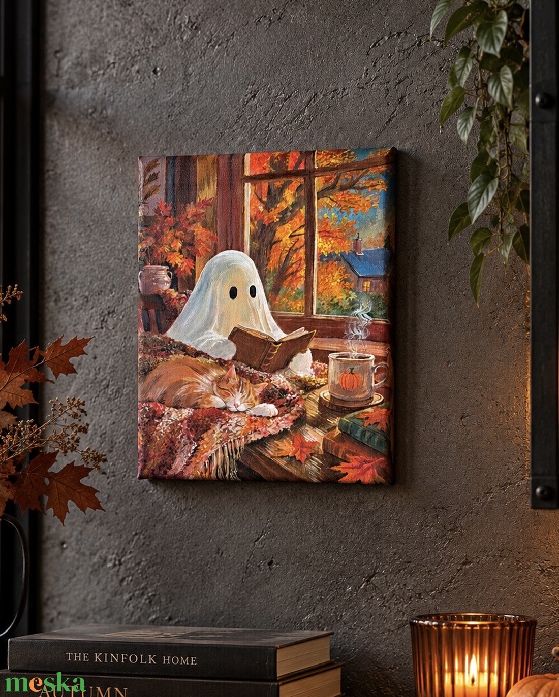 Szellemes Halloween festmény � 18�24 cm-es akrilkép, spooky őszi dekoráció - művészet - festmény - akril - Meska.hu