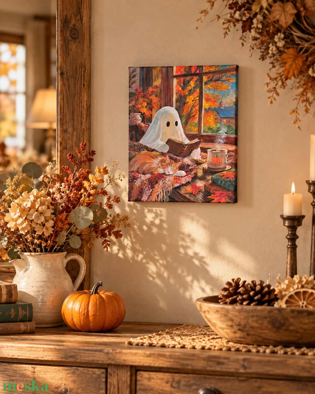 Szellemes Halloween festmény � 18�24 cm-es akrilkép, spooky őszi dekoráció - művészet - festmény - akril - Meska.hu